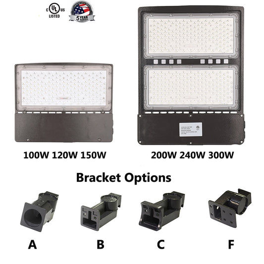 Commercial LED Parking Lot Light with Twist Lock Photocell 300W/240W/200W Watt Tunable 5000K Type IV 100-277V / 277-480V Area Security Lighting