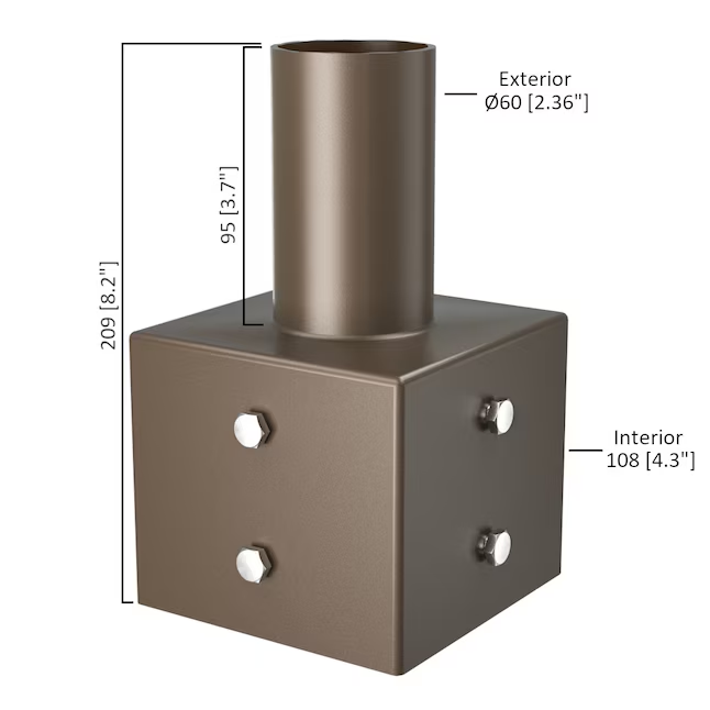 4" Square Pole Tenon Adapter – 2-3/8" Vertical Mount for LED Parking Lot Lights