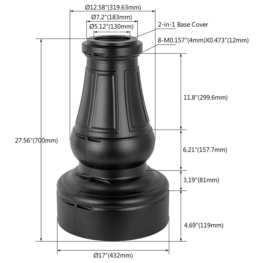 5" Decorative Aluminum Base Cover for 5in round light pole