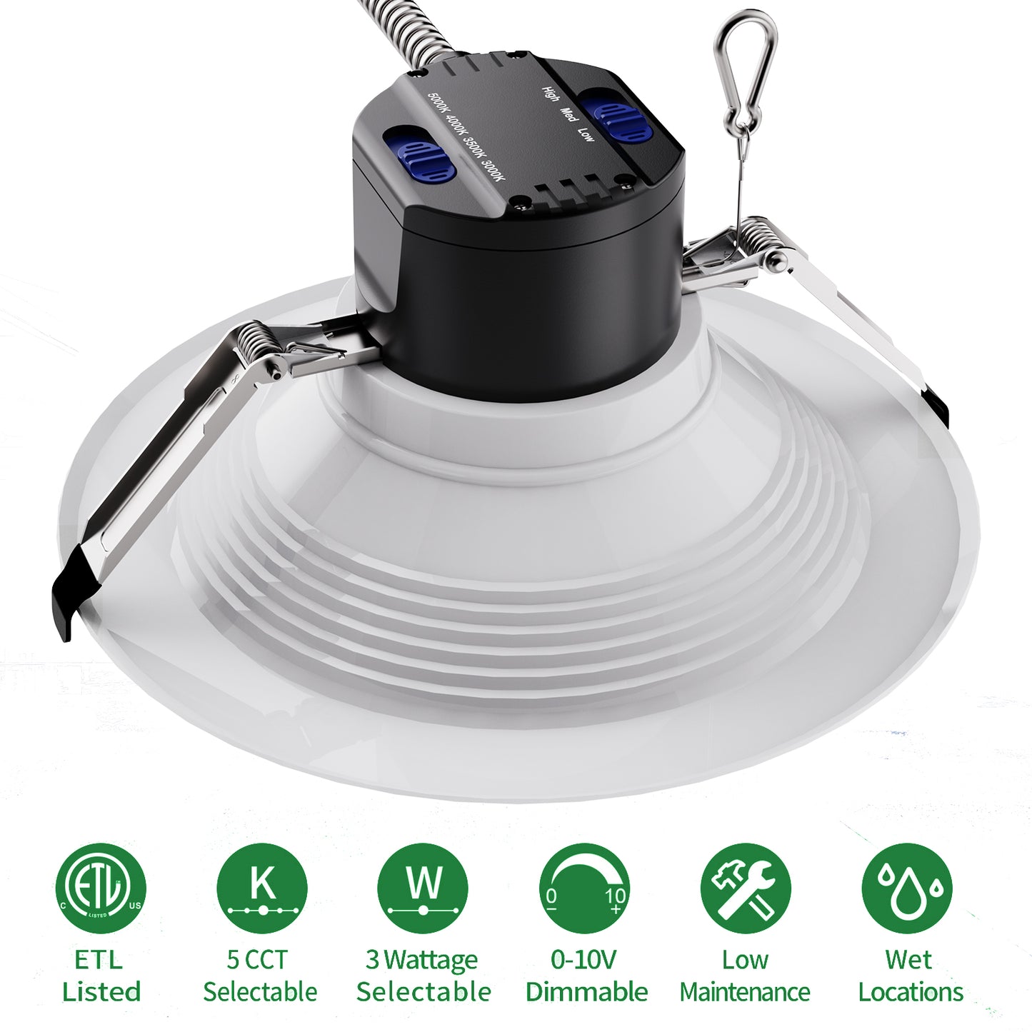 Commercial LED Downlight 6inch 8inch 9.5inch 13W-40W Power & CCT Tunable 2700K/3000K/3500K/4000K/5000K Dimmable Recessed Ceiling Lights