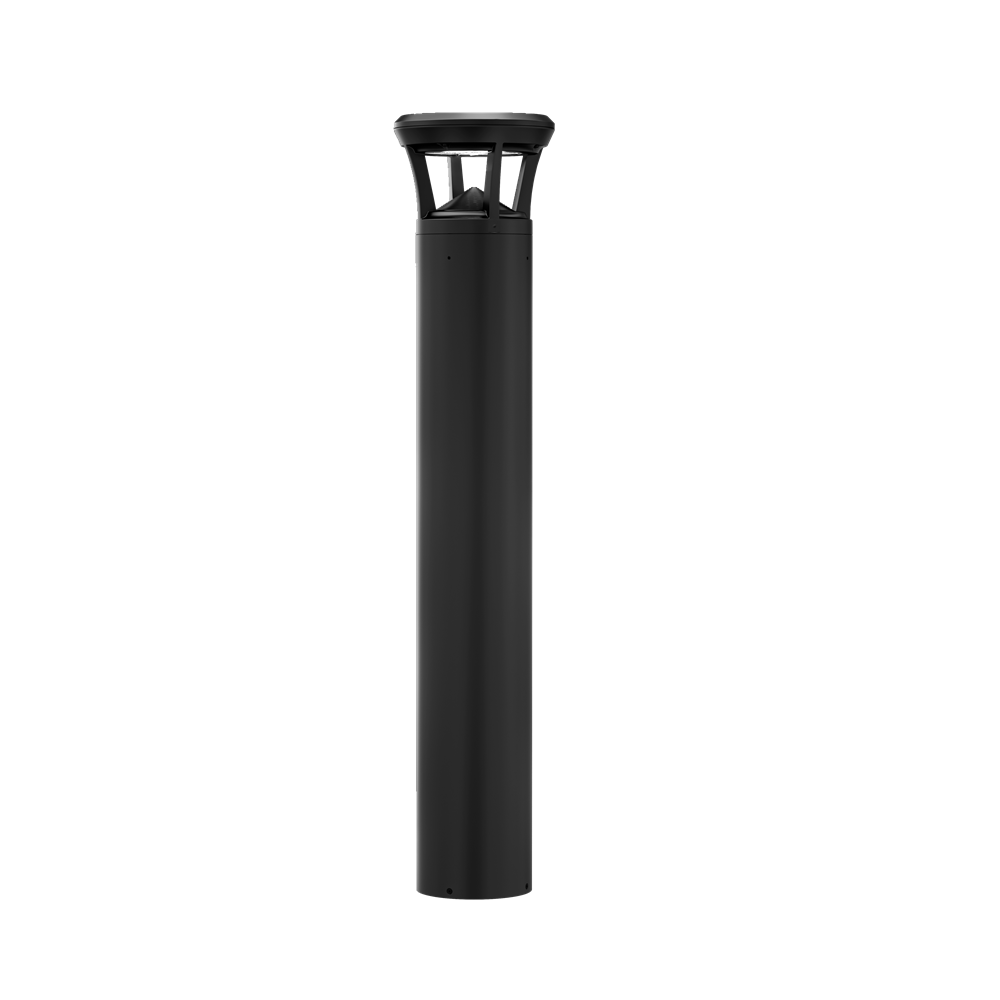 Black LED flat top bollard light for commercial landscape lighting, sidewalks and building entrances