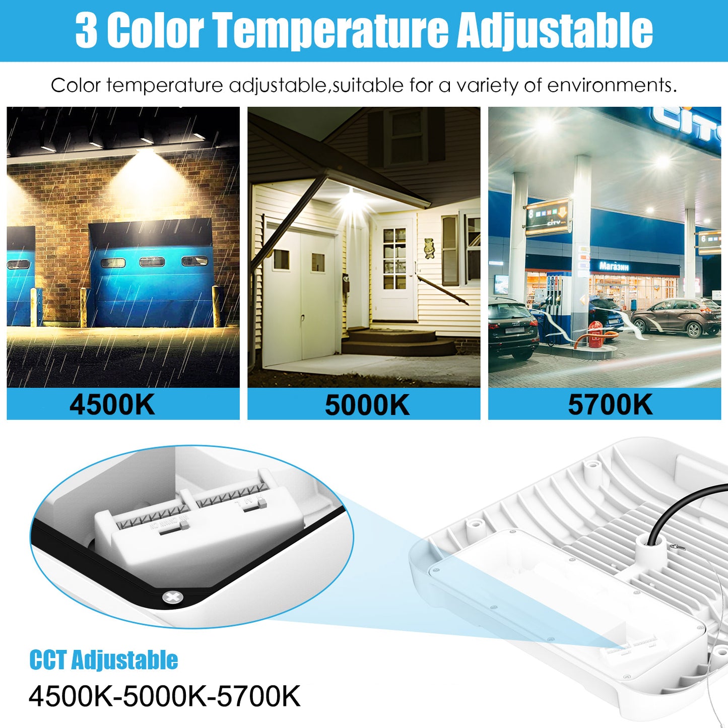 LED Canopy Light Fixture Watt Tunable 90W 120W 150W 4500K/5000K/5700K AC100-277V Waterproof IP65 Gas Station Lights for Indoor and Outdoor UL DLC Listed