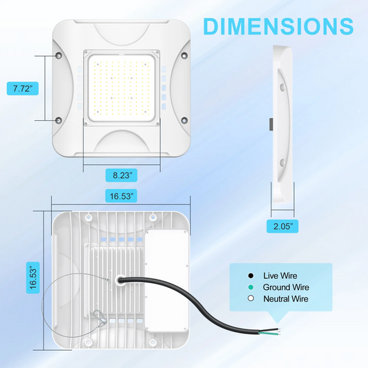 LED Canopy Light Fixture Watt Tunable 90W 120W 150W 4500K/5000K/5700K AC100-277V Waterproof IP65 Gas Station Lights for Indoor and Outdoor UL DLC Listed
