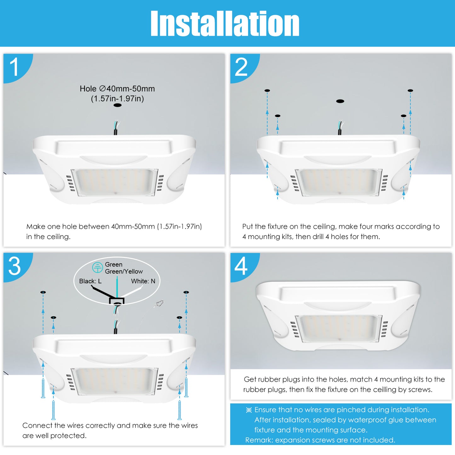 LED Canopy Light Fixture Watt Tunable 90W 120W 150W 4500K/5000K/5700K AC100-277V Waterproof IP65 Gas Station Lights for Indoor and Outdoor UL DLC Listed