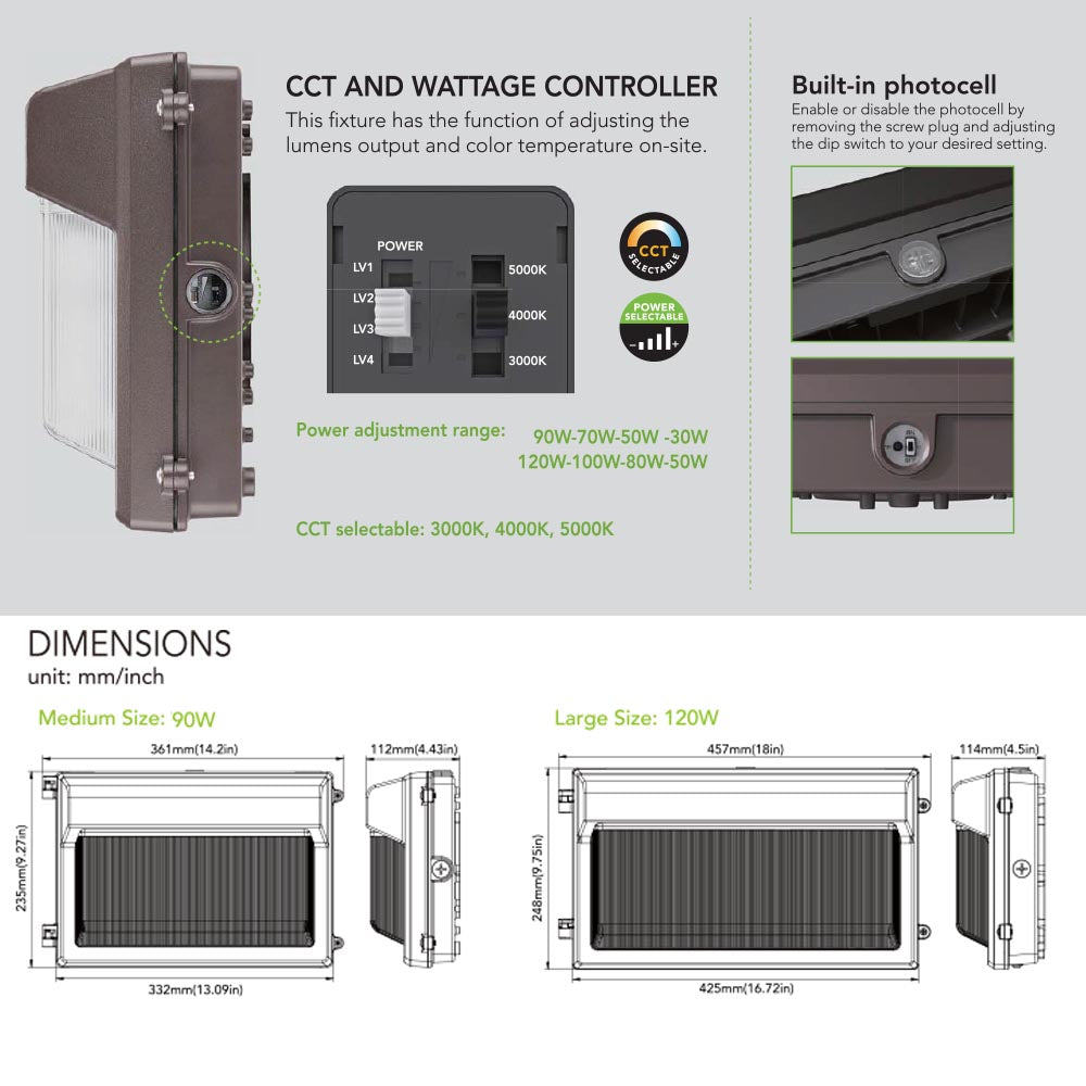 cct and wattage tunable led wall pack