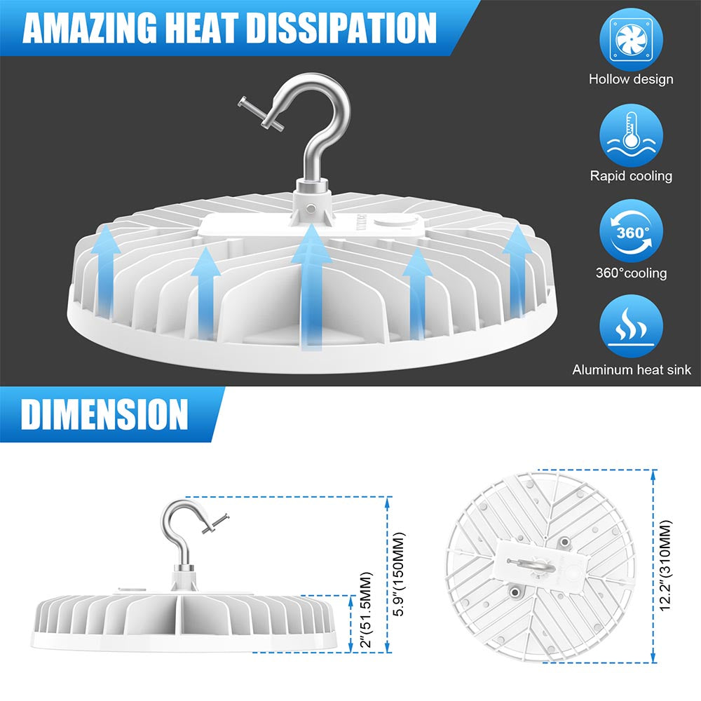 90W 120W 150W 200W 240W LED UFO High Bay Light 4500K/5000K/5700K 0-10V Dimming Shop Lights with US Plug, Wet Location UL DLC Listed