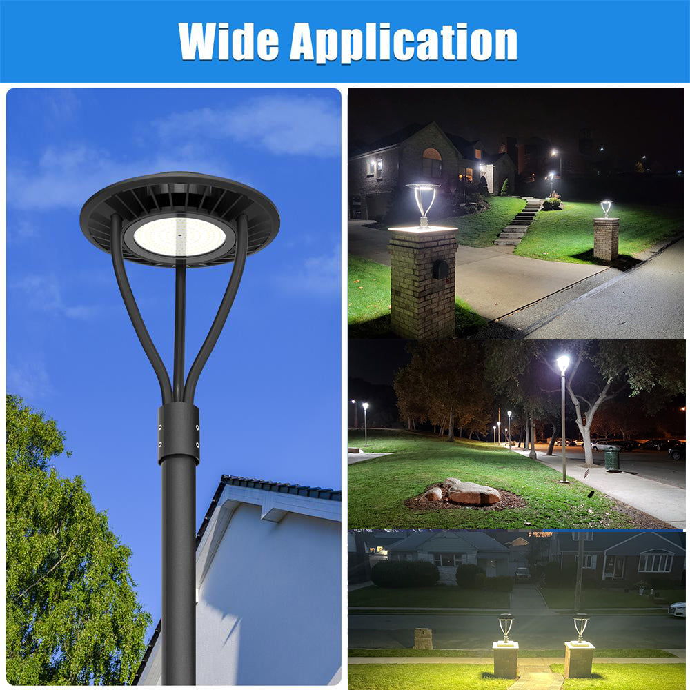 LED Street Post Top Area Circular Lights with Photocell 60W 80W 100W 150W 3000K/4000K/5000K Tunable Outdoor Security Pole Light ETL DLC Listed