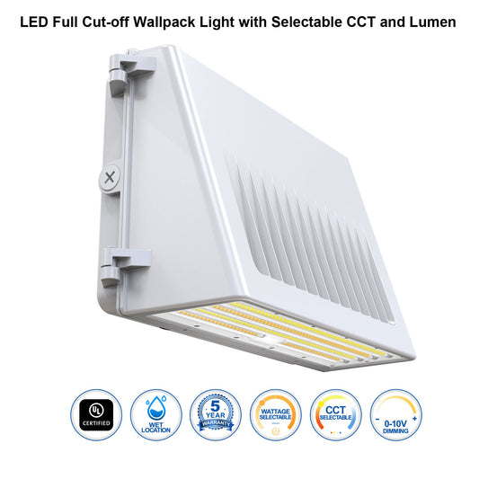 LED Full Cutoff Wall Pack Light with Photocell 125W 90W 60W 3000K/4000K/5000K 3CCT 120-277V Dimmable Commercial Outdoor Wall Lamp, UL Listed