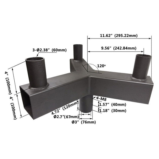 120 Degree Triple Bullhorn with 3 Arms for LED Parking Lot Lights