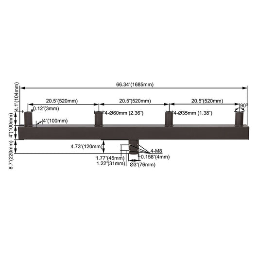 Quad Bullhorn Bracket with 4 Arms Inline