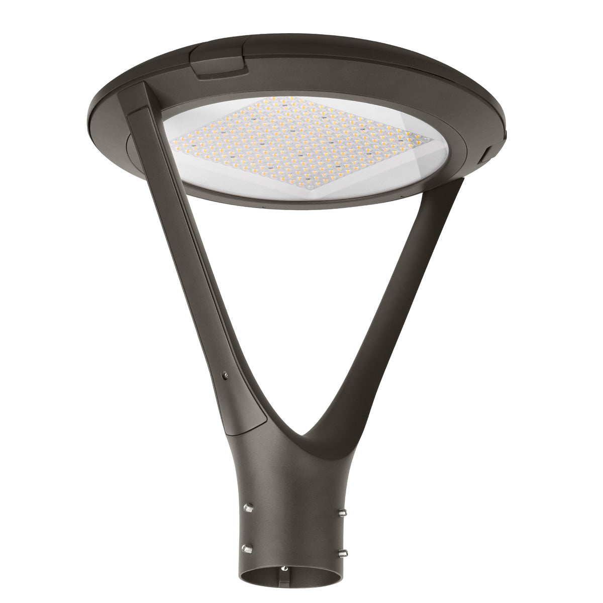 125W LED post top light for 3 inch round pole, dark bronze finish