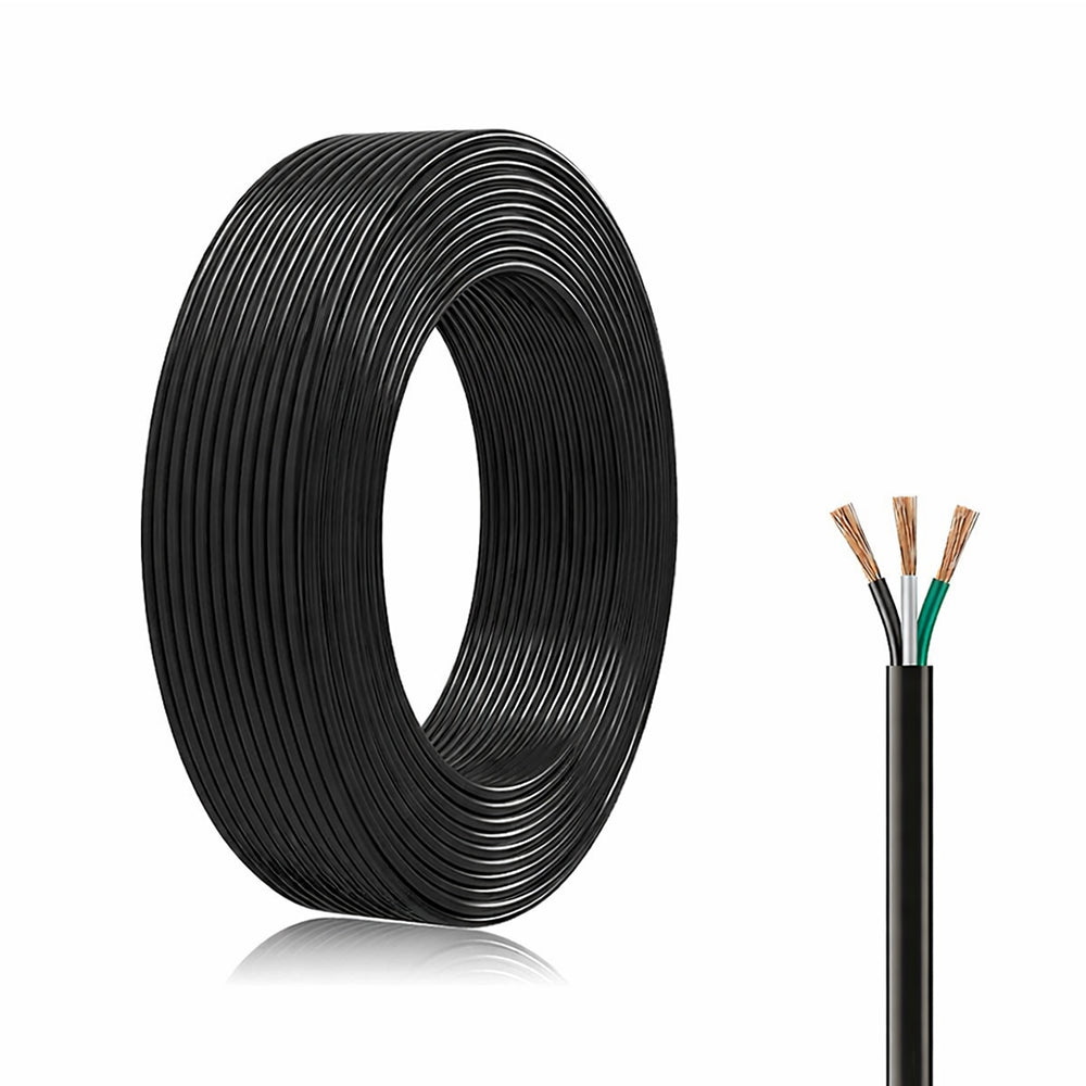18 Gauge Electric Wire 18AWG Extension Cable Wire 1000ft 3 Conductor Copper Wire with Ground 3 Core Black Wire Cord and PVC Case (600V)