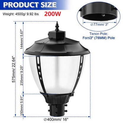 200w led post top light