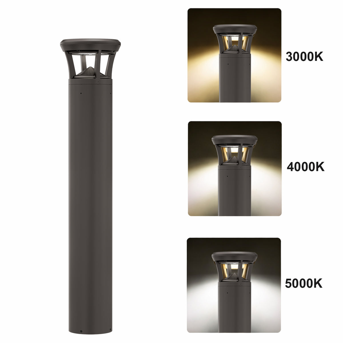 24 inch LED flat top bollard light with selectable wattage and 3000K 4000K 5000K color temperature