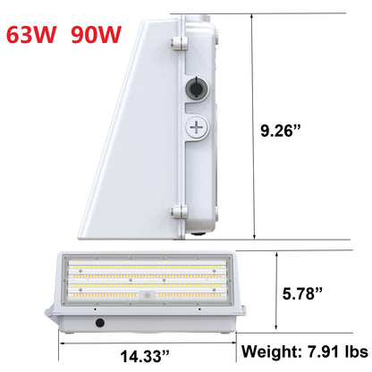 LED Full Cutoff Wall Pack Light with Photocell 125W 90W 60W 3000K/4000K/5000K 3CCT 120-277V Dimmable Commercial Outdoor Wall Lamp, UL DLC Listed