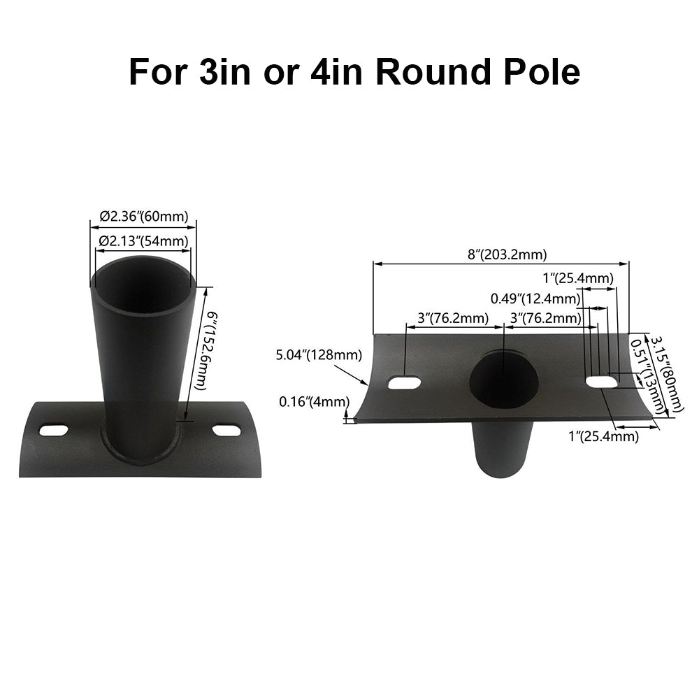 Side Tenon for 3in or 4in Round Pole, Horizontal Tenon Adapter for 2-3/8 inch Slip Fitter Mount Shoebox LED Street Light, Single Spoke Mount Light Pole Brackets