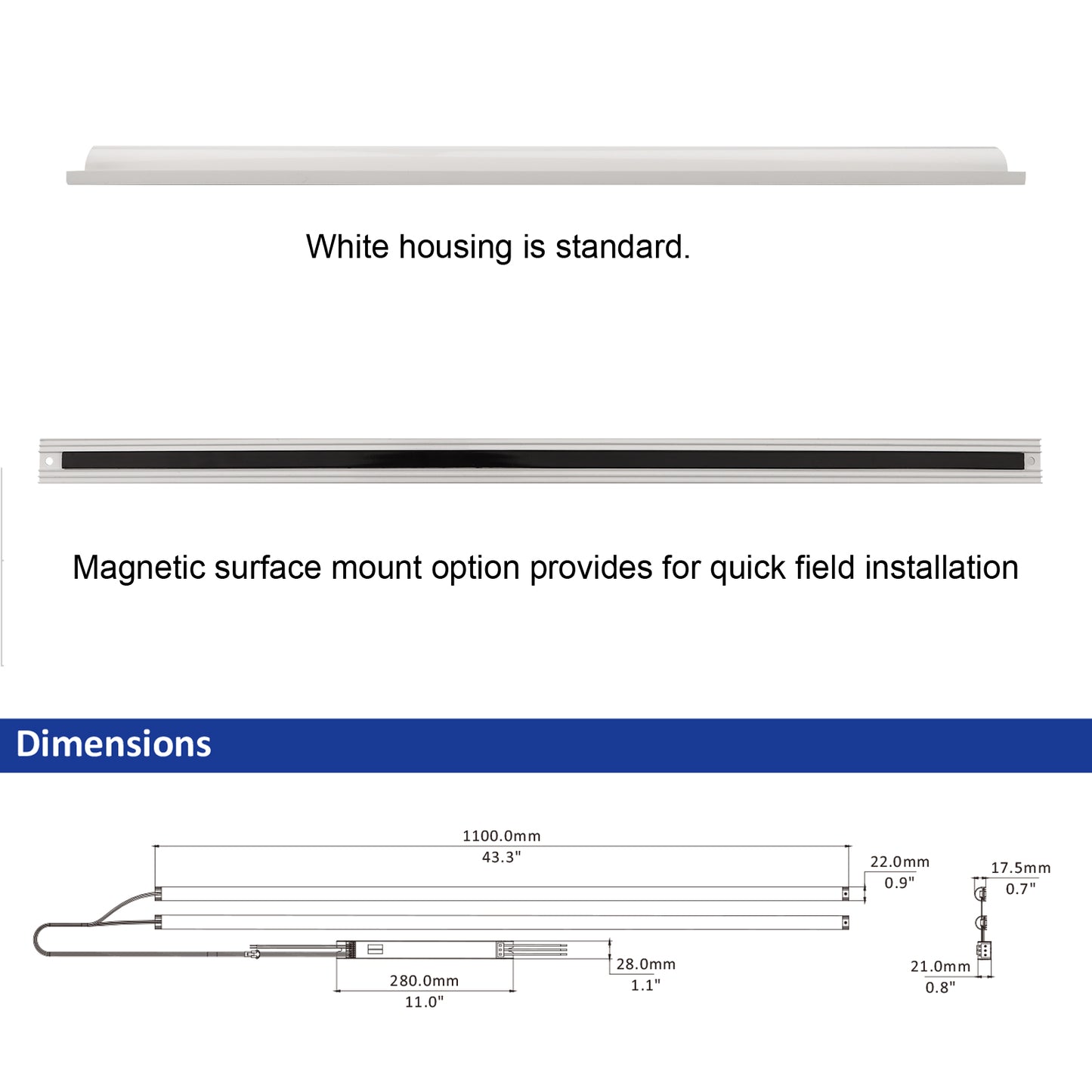 4FT LED Magnetic Retrofit Kit 60W 50W 36W 25W 18W Watt Tunable 3000K/4000K/5000K 3CCT 120-277V Dimmable Linear Strip, T8 T10 T12 Fluorescent Replacement, 5 Pack