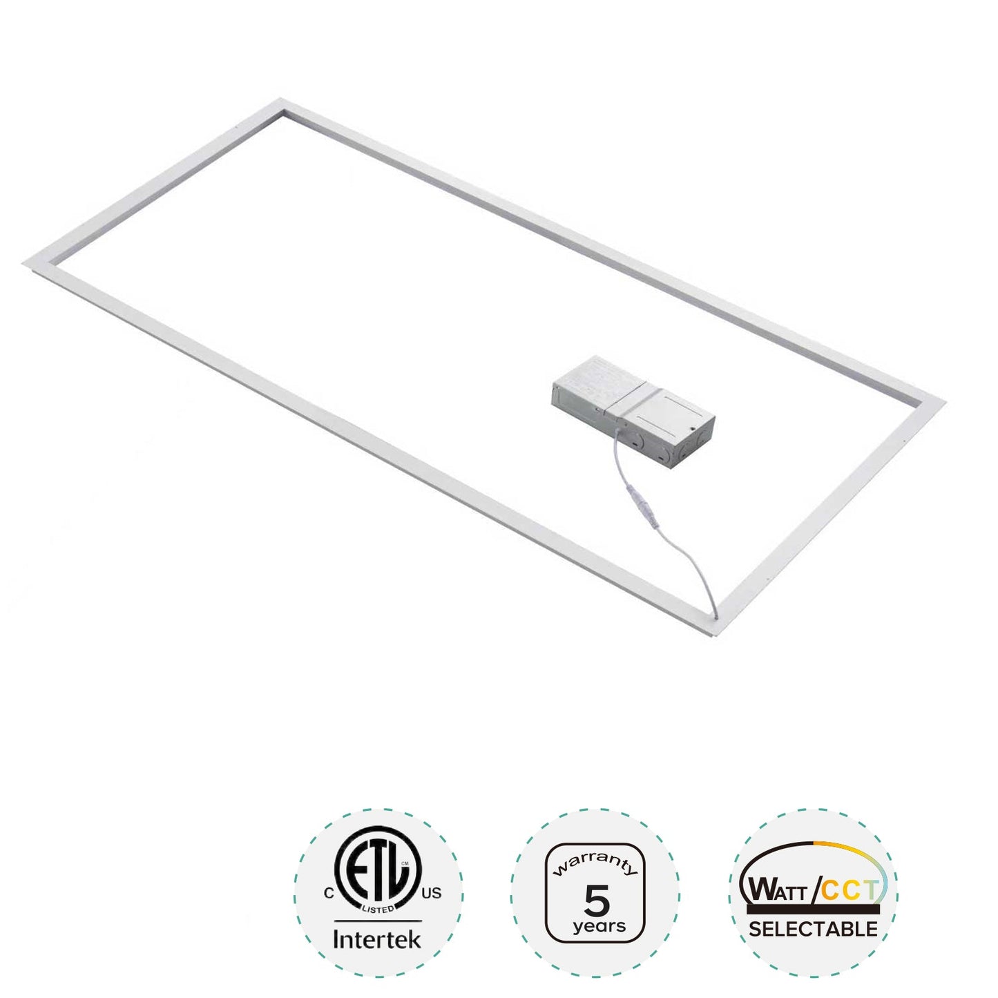 2x4 LED Panel Light, Edge-Lit Frame, 5CCT 3000K–6500K, Wattage Selectable 40W/50W/60W, 6 Pack