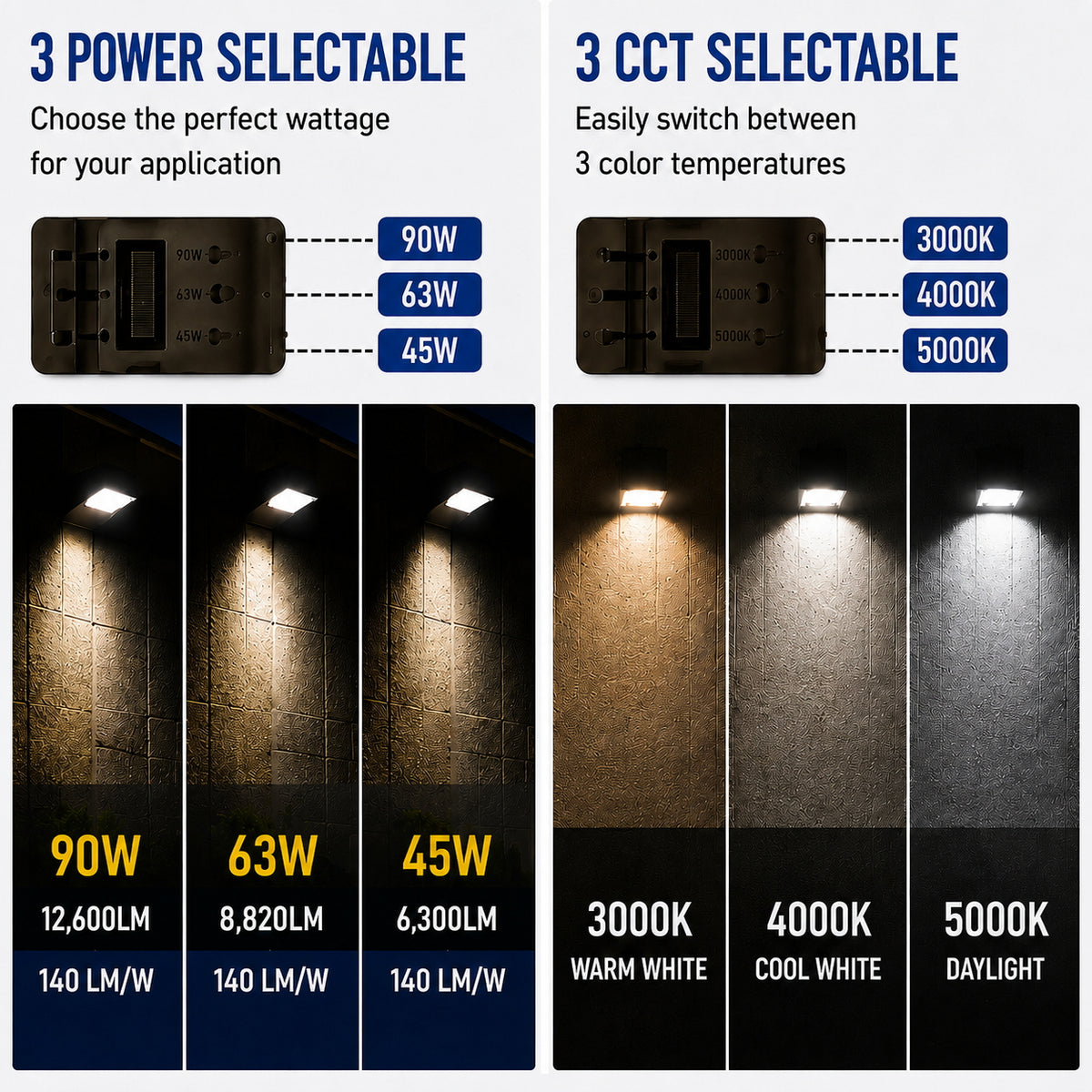 3000K 4000K 5000K selectable CCT commercial LED wall pack