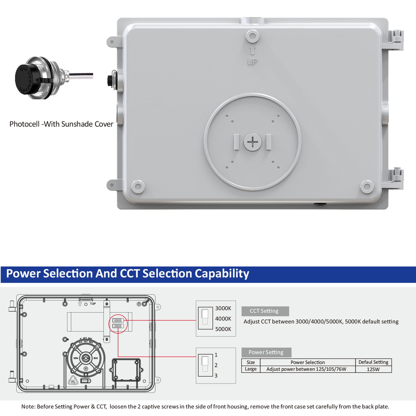 LED Full Cutoff Wall Pack Light with Photocell 125W 90W 60W 3000K/4000K/5000K 3CCT 120-277V Dimmable Commercial Outdoor Wall Lamp, UL DLC Listed