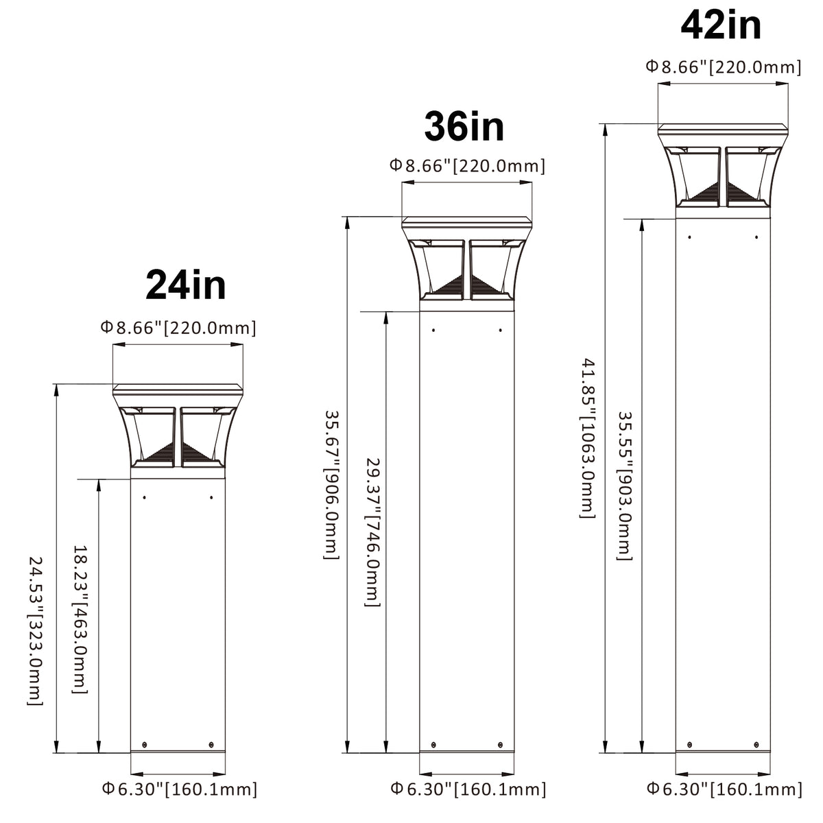 42 inch LED flat top bollard light with 0-10V dimming for commercial pathways and pedestrian areas