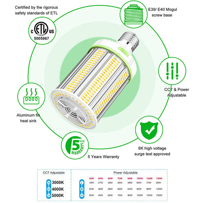 45W 36W 27W wattage selectable E39 LED corn lamp