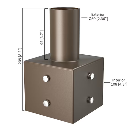 4" Square Pole Tenon Adapter – 2-3/8" Vertical Mount for LED Parking Lot Lights