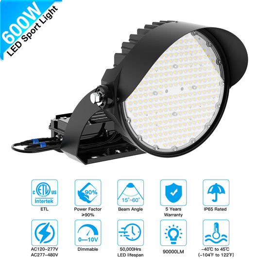 600W LED sports field flood light with 60 degree beam angle for baseball fields and football stadiums
