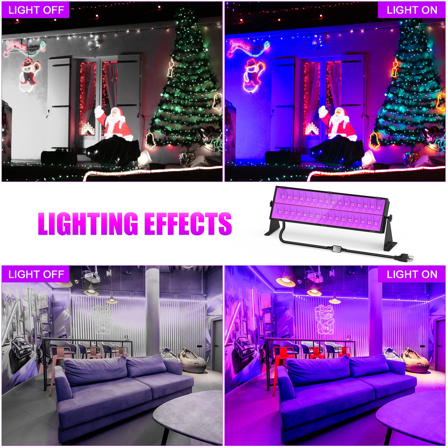 150W Black Light, 400-410nm UV LED Light Bar with AC120V Plug, Waterproof Blacklights with ON/Off Switch for Christmas Halloween Glow in Dark Party