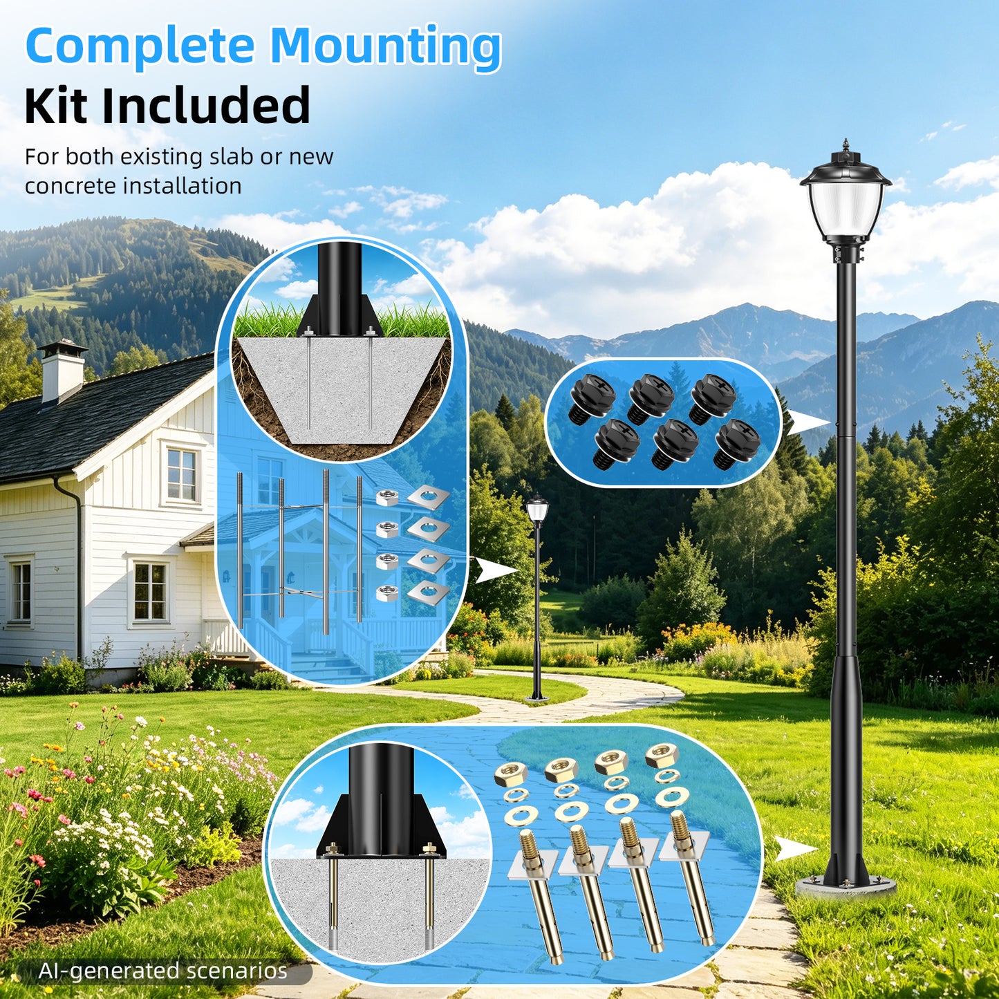 Black galvanized steel light pole for driveway and pathway lighting