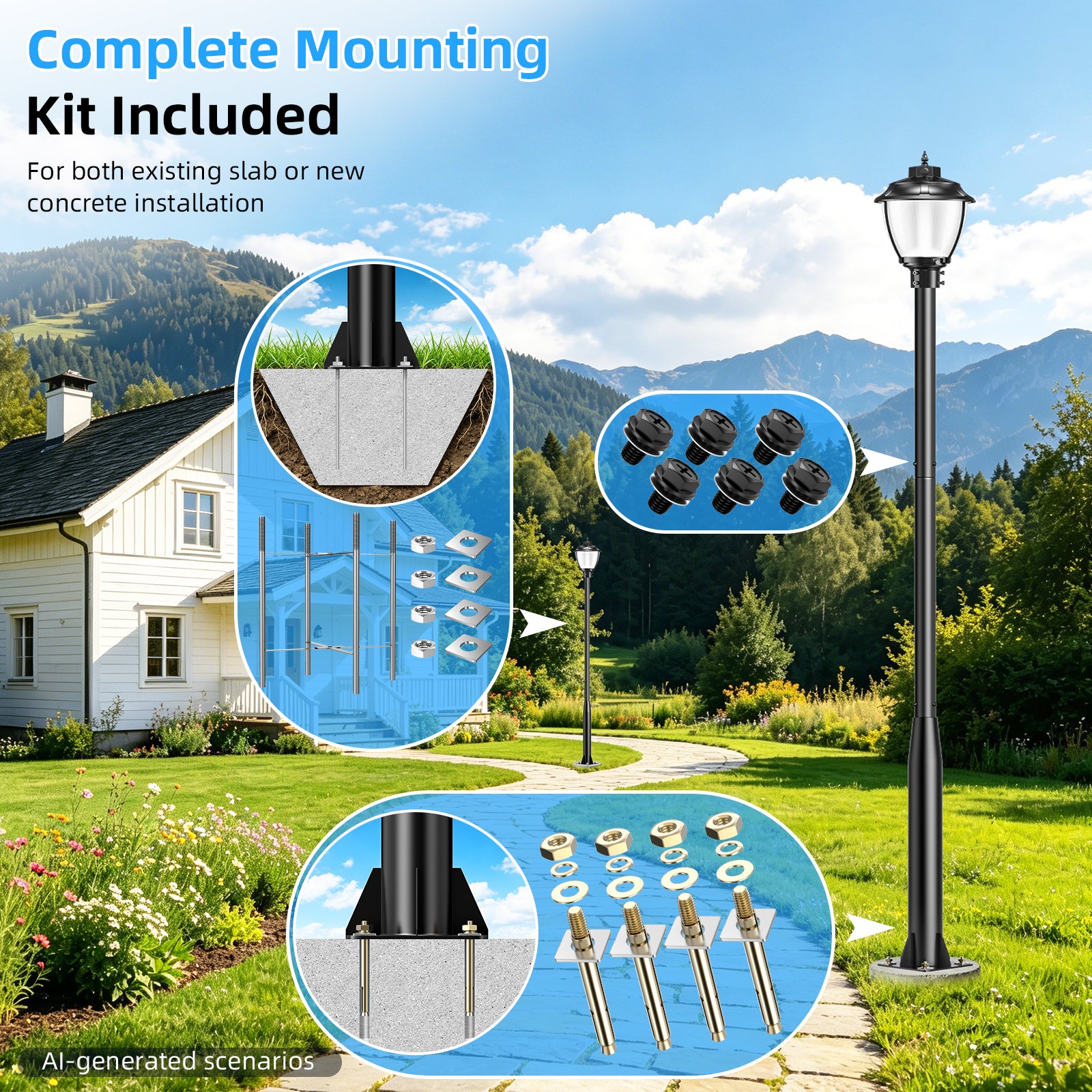 Black galvanized steel light pole for driveway and pathway lighting