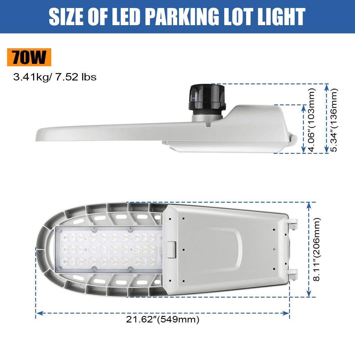 Commercial LED roadway light 70W 56W 42W 28W selectable with photocell
