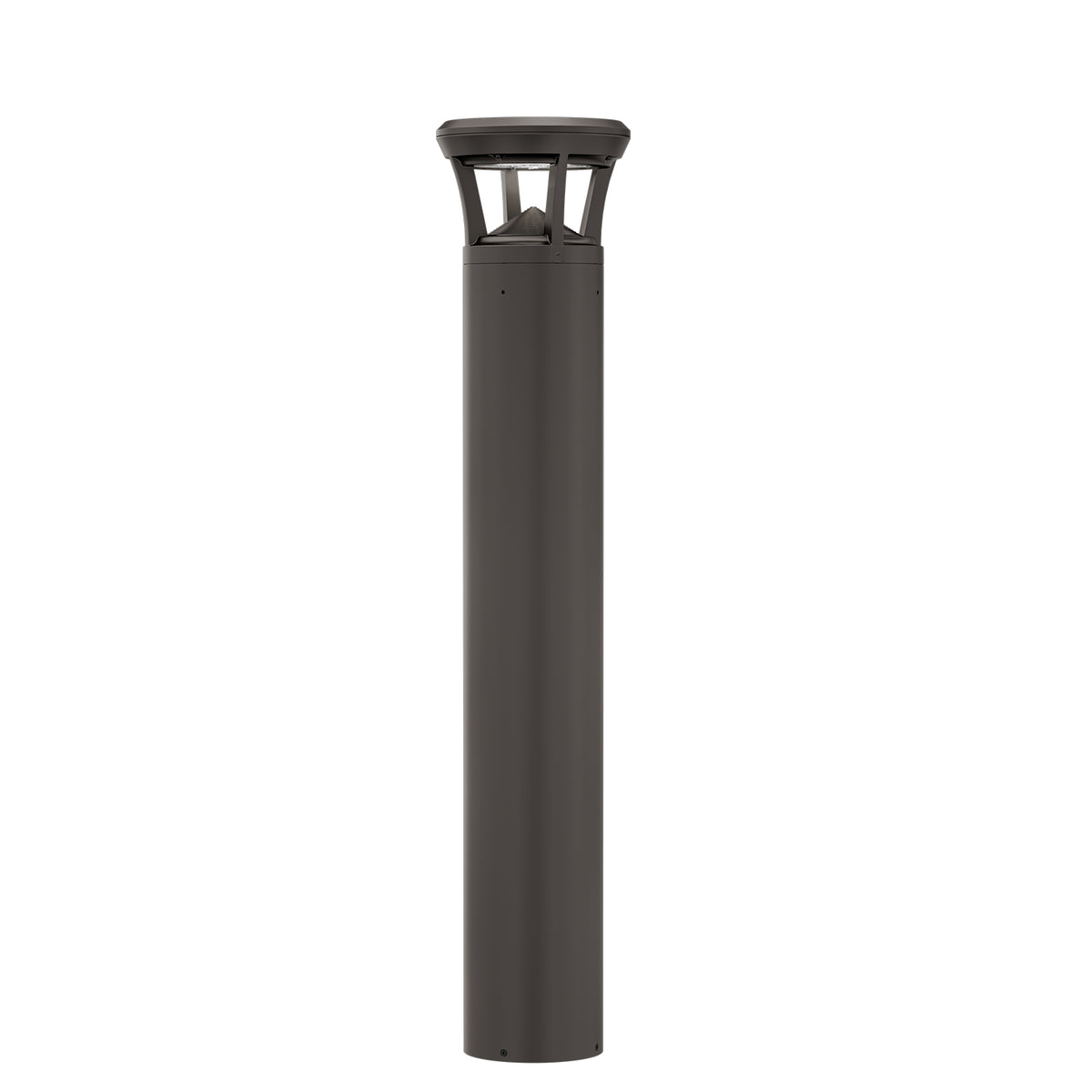 Dark bronze LED flat top bollard light with aluminum housing for commercial walkways and landscape lighting