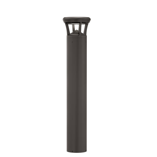 Dark bronze LED flat top bollard light with aluminum housing for commercial walkways and landscape lighting
