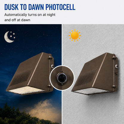 Dusk to dawn LED wall pack light with built-in photocell sensor