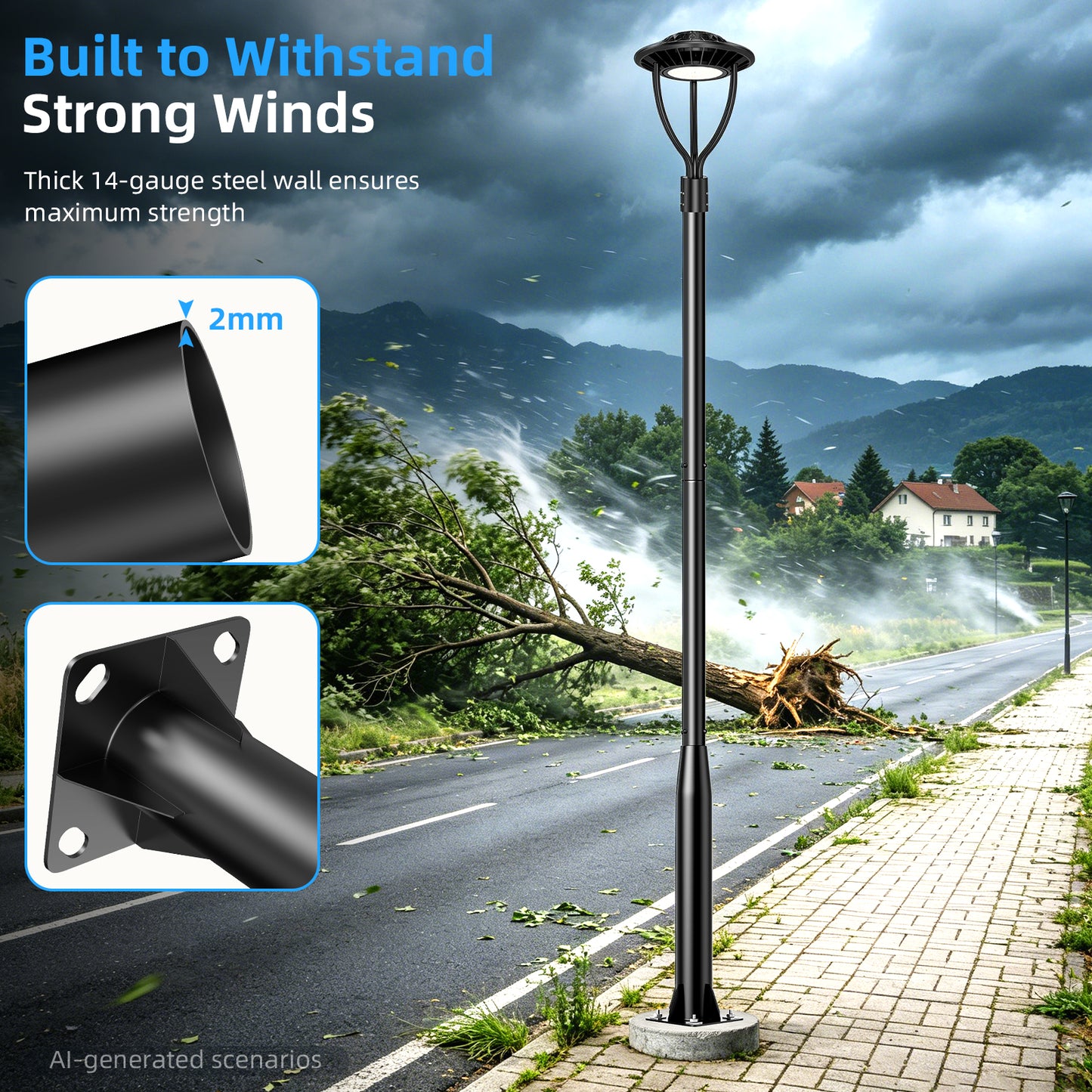 Galvanized steel LED post top light pole for parking lot