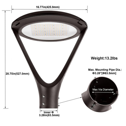 LED post top pole light with 3000K 4000K 5000K selectable CCT