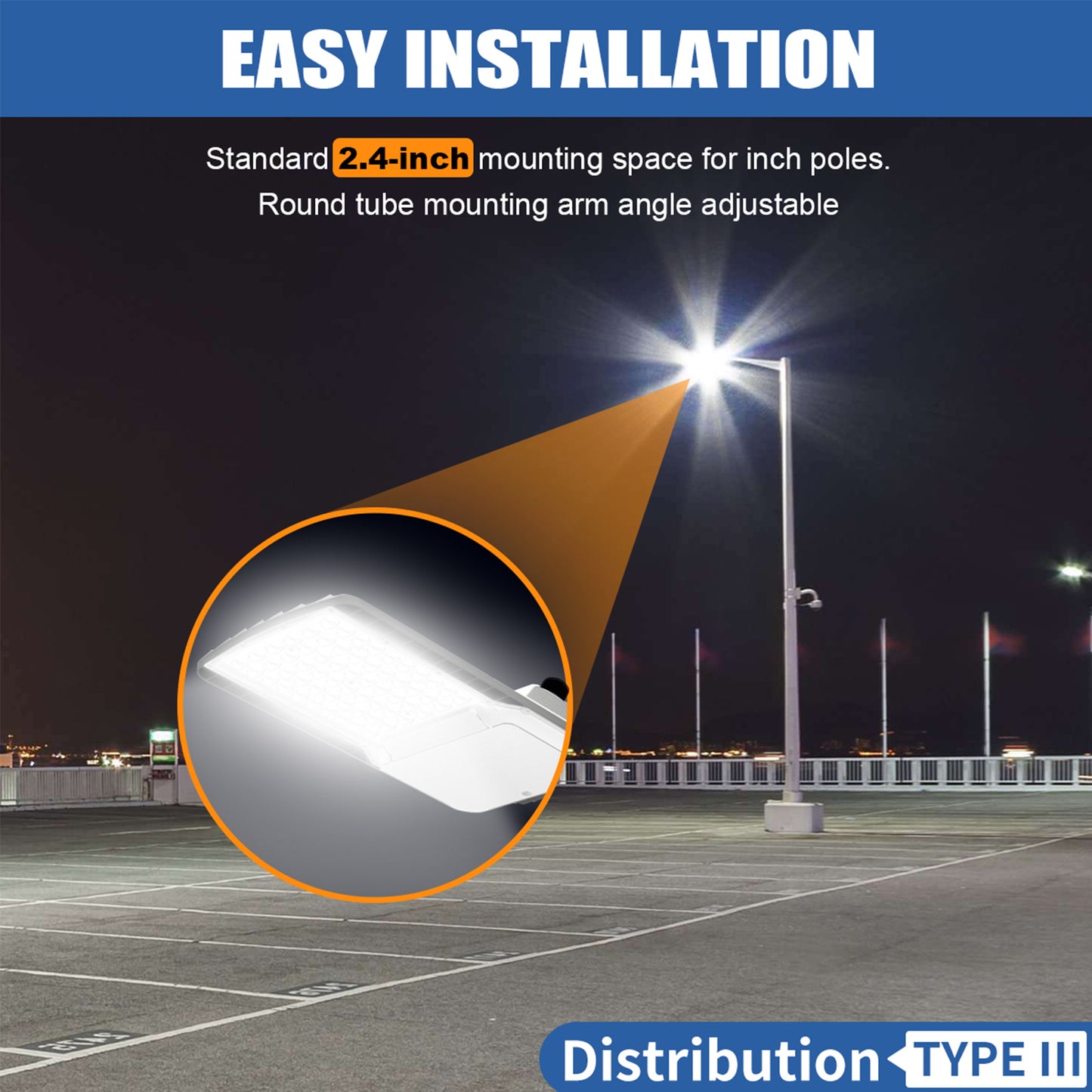 Commercial LED Road Lighting 100W 150W 200W 5000K Daylight 120-277V Dusk to Dawn Streetlights, Silver Aluminum Housing, ETL Listed