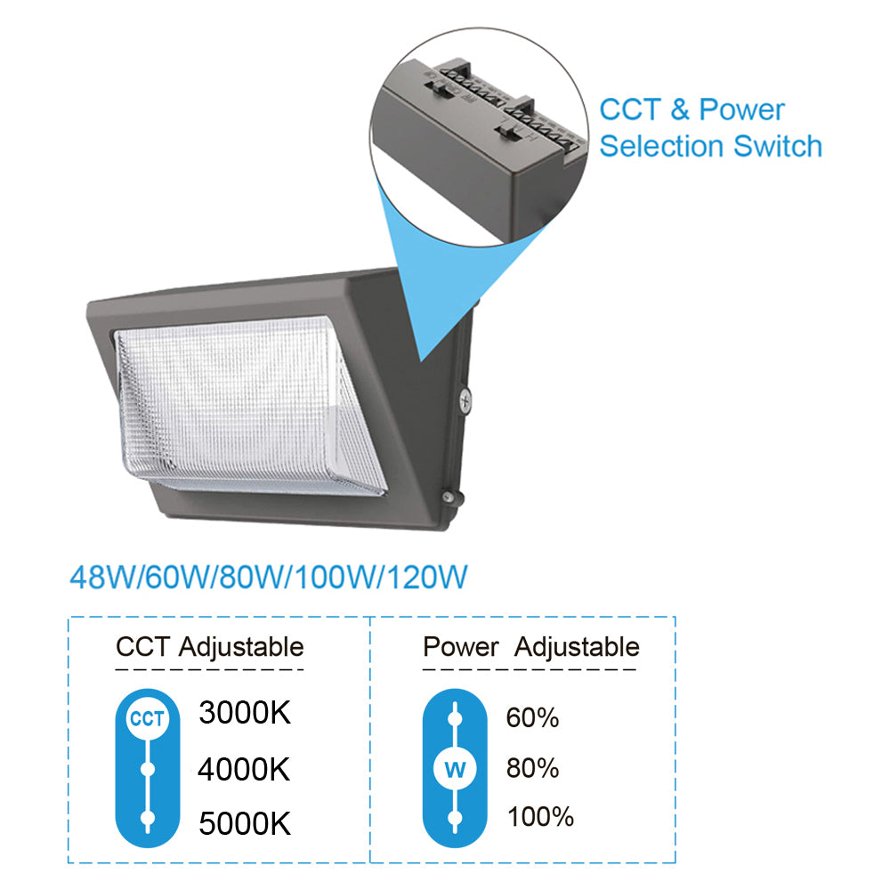 LED Wall Pack Light with Photocell, 60W 80W 100W 120W 150W 3CCT Outdoor Security Light, Glass Lens Wall Pack, Dusk to Dawn Commercial Exterior Lighting, 120-277V IP65 Waterproof