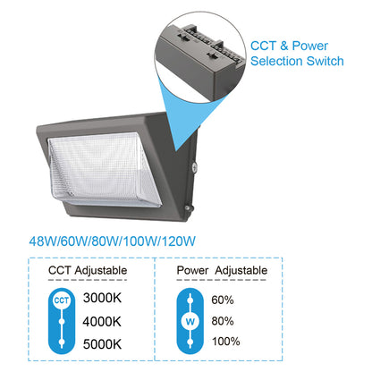 LED Wall Pack Light with Photocell, 60W 80W 100W 120W 150W 3CCT Outdoor Security Light, Glass Lens Wall Pack, Dusk to Dawn Commercial Exterior Lighting, 120-277V IP65 Waterproof