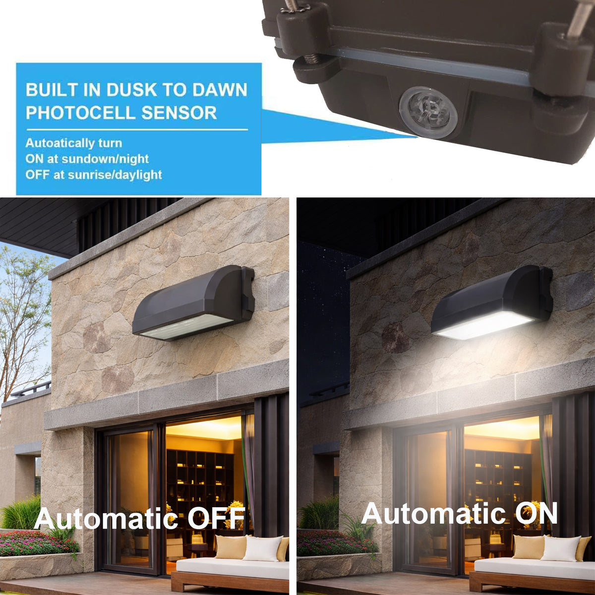 LED wall pack with dusk to dawn photocell