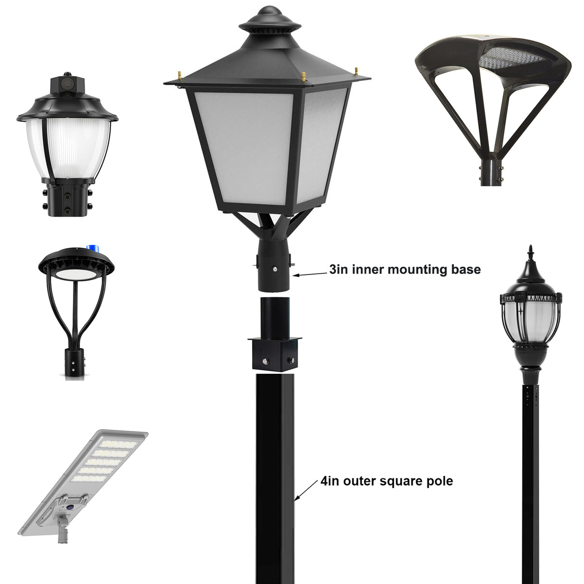 Square pole tenon adapter installed on commercial light pole