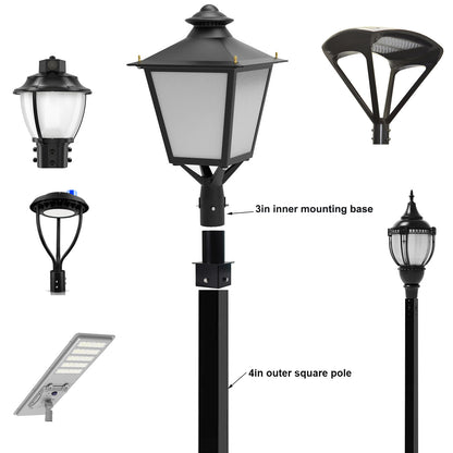 Square pole tenon adapter installed on commercial light pole