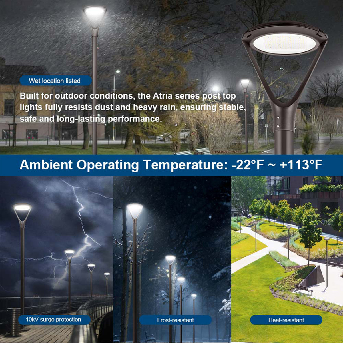 UL listed LED post top light 120-277V with 10kV surge protection