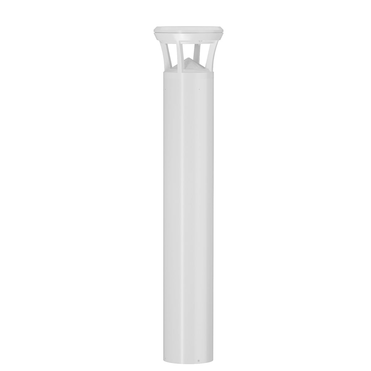 White LED flat top bollard light with modern architectural design for outdoor pathways and garden lighting