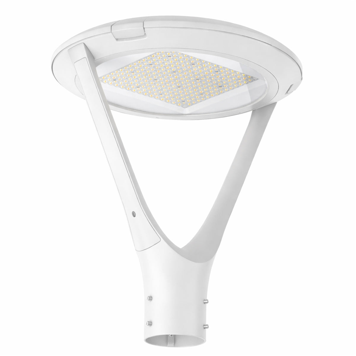 White modern LED post top light for 3 inch pole and outdoor areas