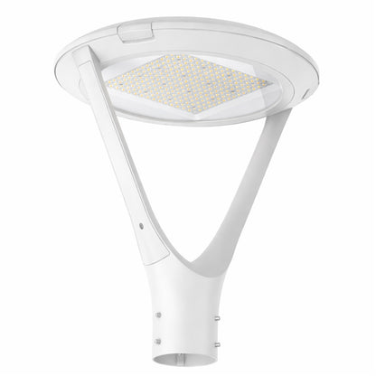 White modern LED post top light for 3 inch pole and outdoor areas