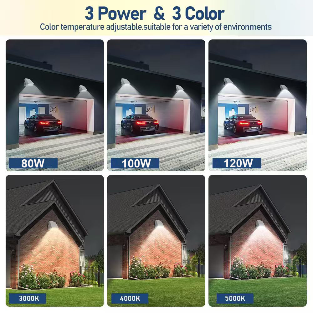 LED Wall Pack Light 120W/100W/80W Adjustable, 3CCT 3000K-5000K, Dusk to Dawn Photocell, 120-277V Commercial Outdoor Security Light