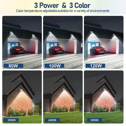 LED Wall Pack Light 120W/100W/80W Adjustable, 3CCT 3000K-5000K, Dusk to Dawn Photocell, 120-277V Commercial Outdoor Security Light
