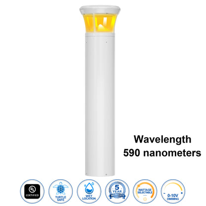 Turtle Friendly LED Bollard Light 24W 590nm Amber Pathway Lighting, 24in , 36in, 42in Available,White Finish